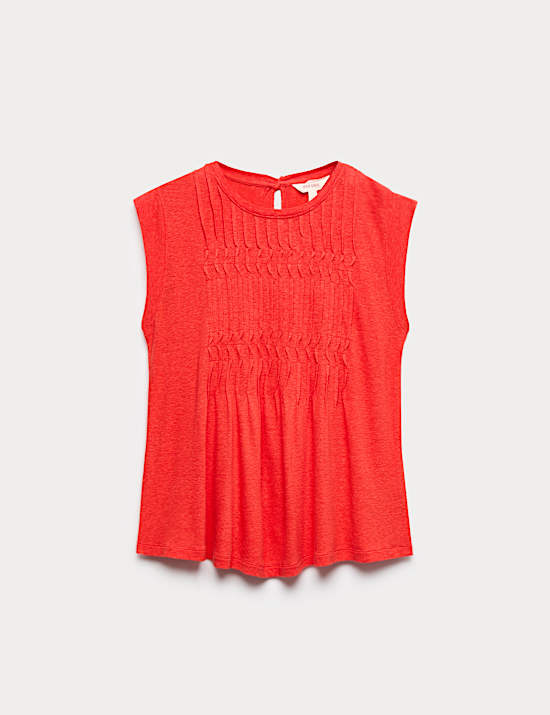 Linen Blend Pleat Yoke Top