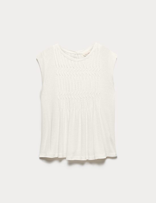 Top van linnenmix met geplooide schouderpanden