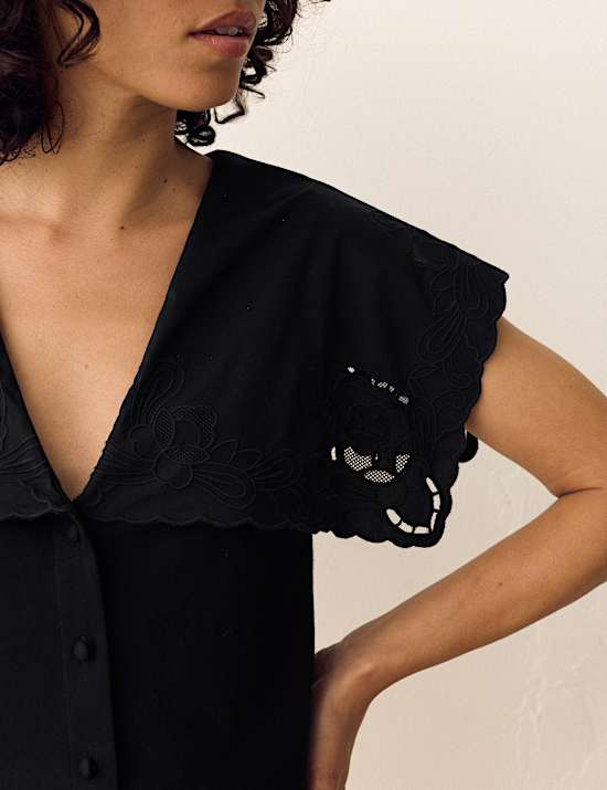 Pure Cotton Embroidered V-Neck Top