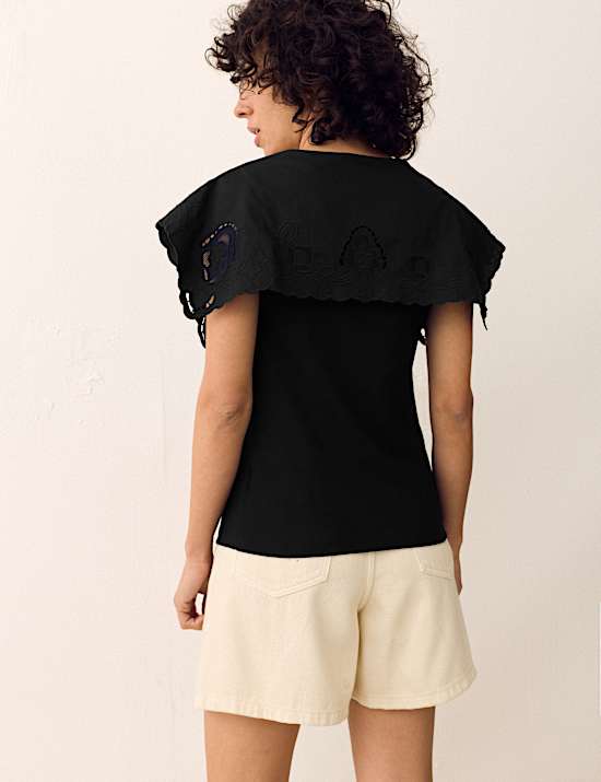 Pure Cotton Embroidered V-Neck Top