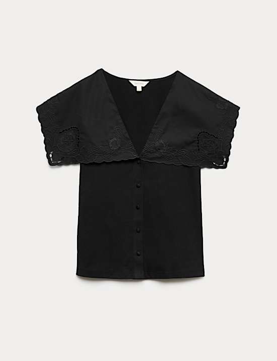 Pure Cotton Embroidered V-Neck Top