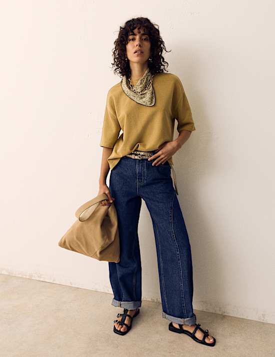 Sweatshirt Boxy Kerah Bundar Katun Murni