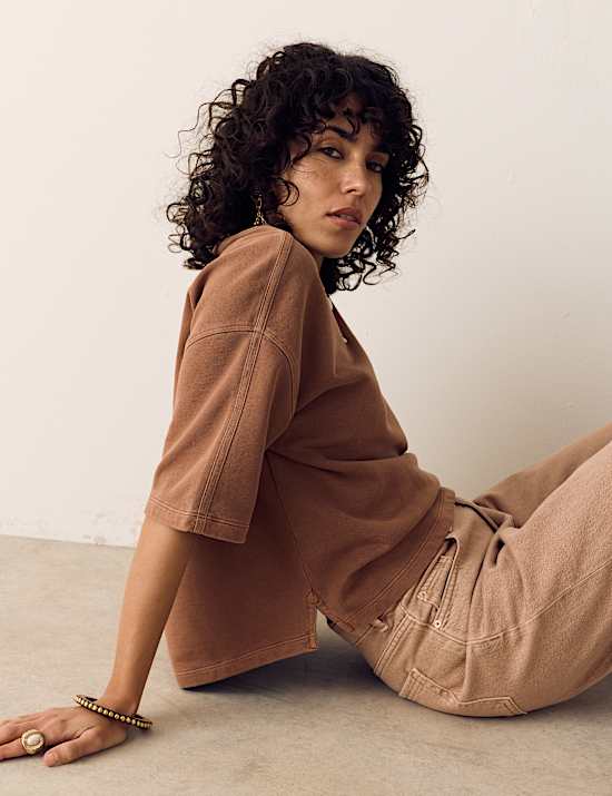 Pure Cotton Crew Neck Boxy Sweatshirt