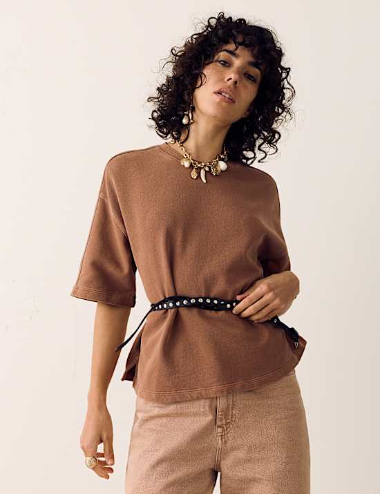 Pure Cotton Crew Neck Boxy Sweatshirt