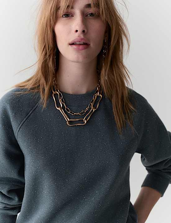 Cotton Rich Fleck Crew Neck Sweatshirt