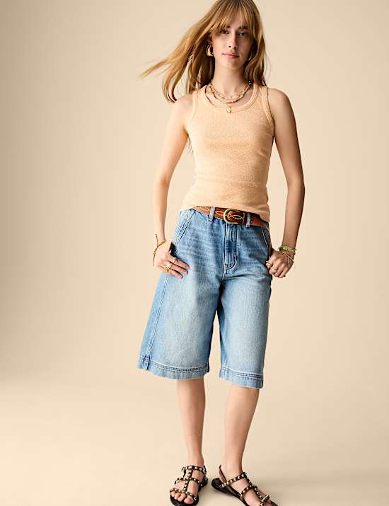 Cotton Rich Ribbed Scoop Neck Fitted Vest