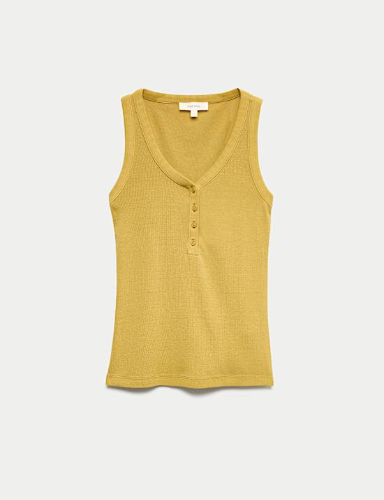 Cotton Modal Blend Scoop Neck Henley Vest