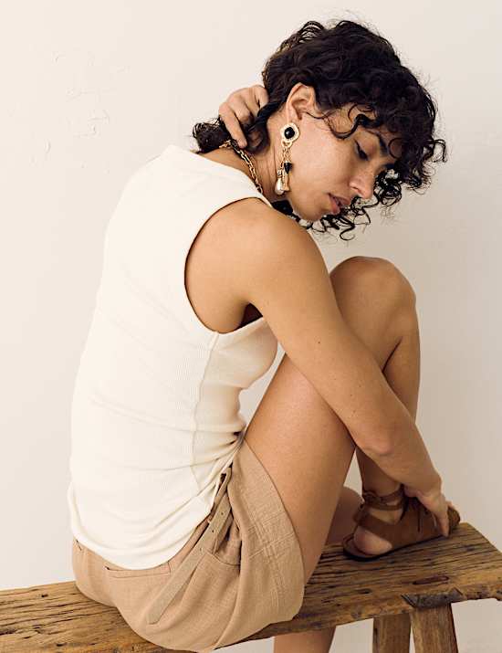 Cotton Modal Blend Scoop Neck Henley Vest