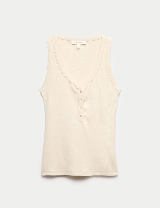 Cotton Modal Blend Scoop Neck Henley Vest