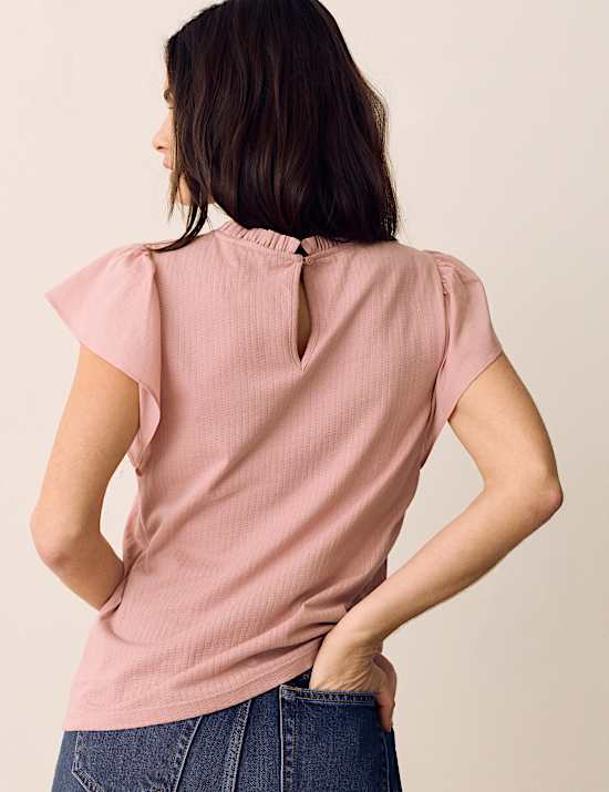 Pure Cotton Pintuck Yoke Angel Sleeve Top