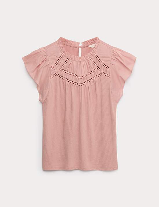 Pure Cotton Pintuck Yoke Angel Sleeve Top