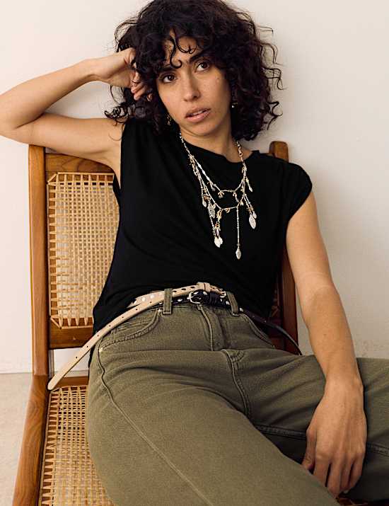 Linen Blend Pleated Shoulder Detail Muscle Top