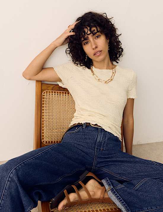 Cotton Rich Jersey Textured Relaxed Short Sleeve Top