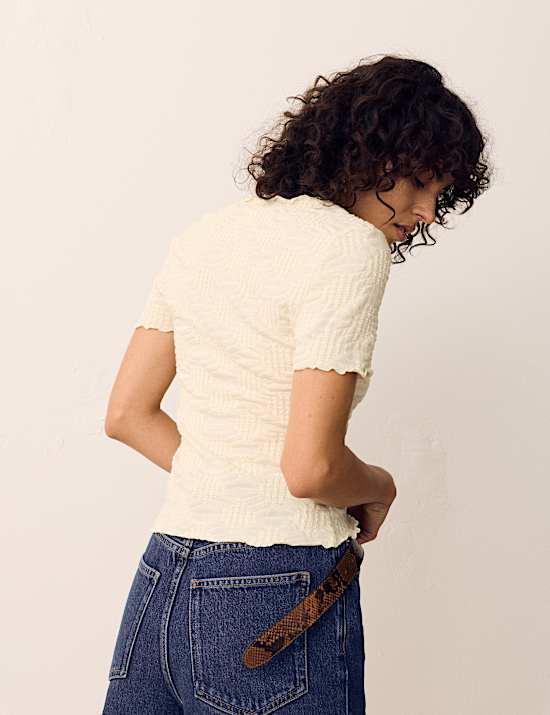 Cotton Rich Jersey Textured Relaxed Short Sleeve Top