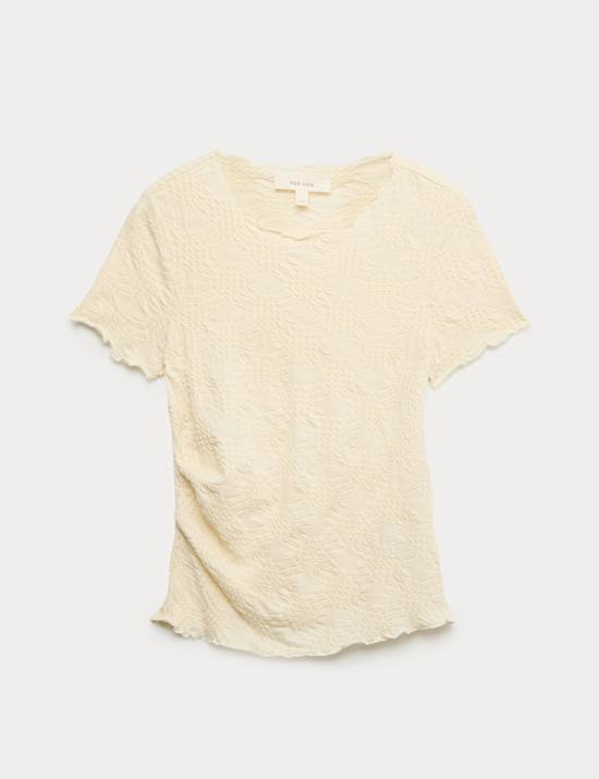 Cotton Rich Jersey Textured Relaxed Short Sleeve Top