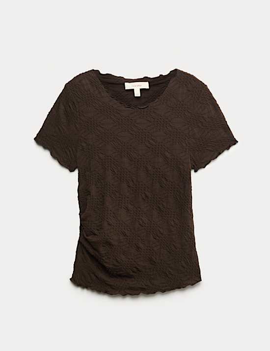Cotton Rich Jersey Textured Relaxed Short Sleeve Top