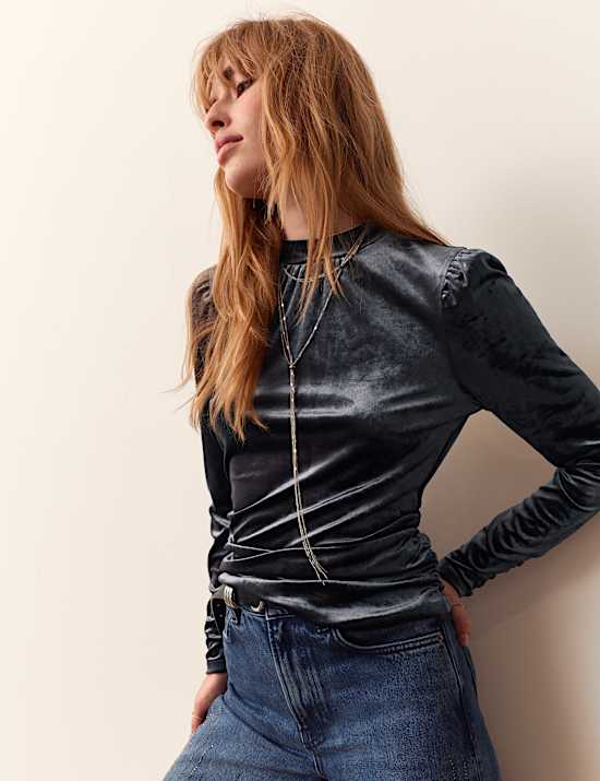 Velvet High Neck Top
