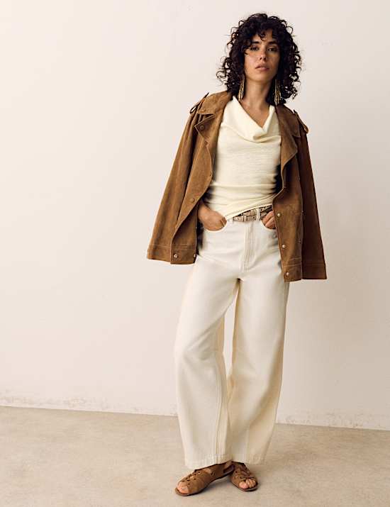 Cotton Rich Ribbed Ruched Cowl Neck Vest