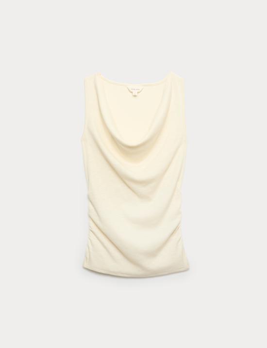 Cotton Rich Ribbed Ruched Cowl Neck Vest