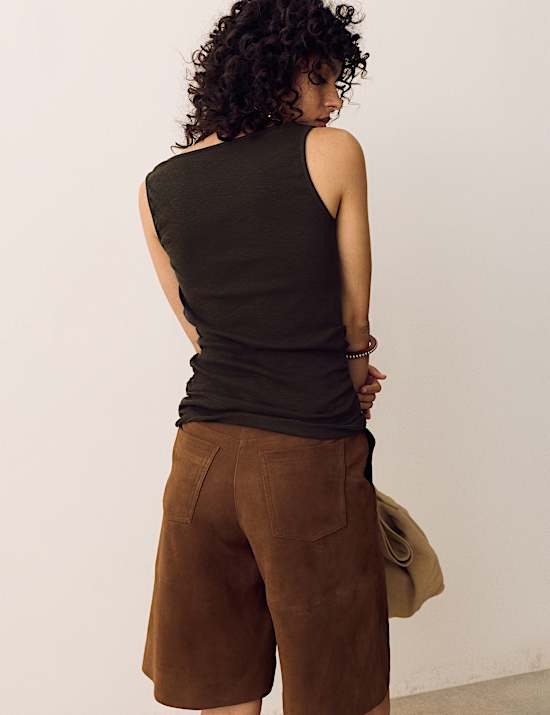 Cotton Rich Ribbed Ruched Cowl Neck Vest