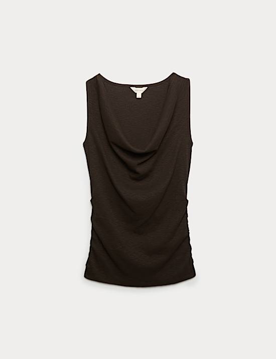 Cotton Rich Ribbed Ruched Cowl Neck Vest