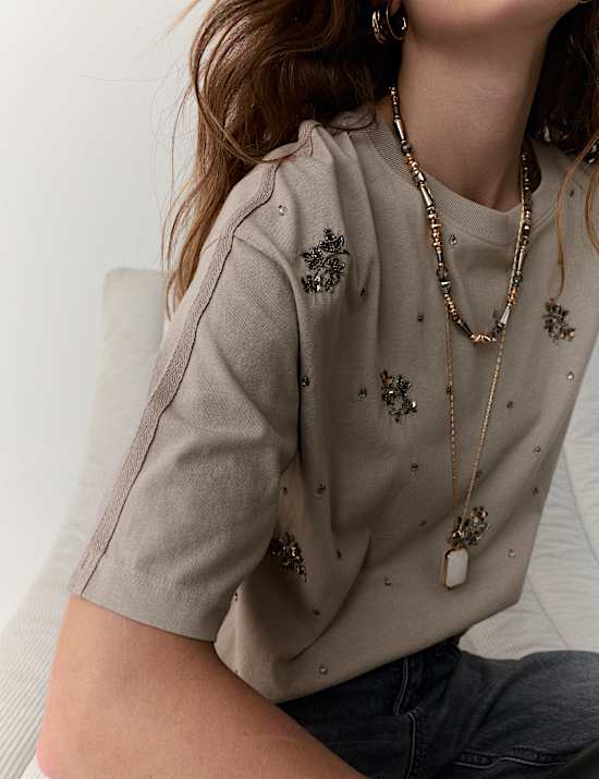 Pure Cotton Embellished T-Shirt