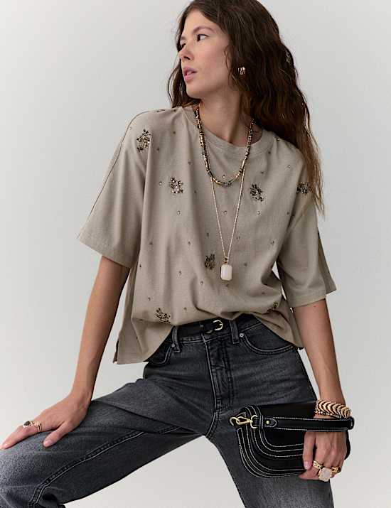 Pure Cotton Embellished T-Shirt
