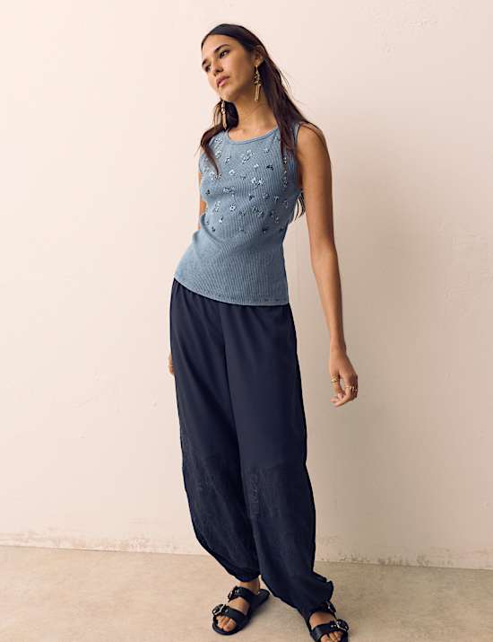 Cotton Rich Jersey Ribbed Embellished Vest