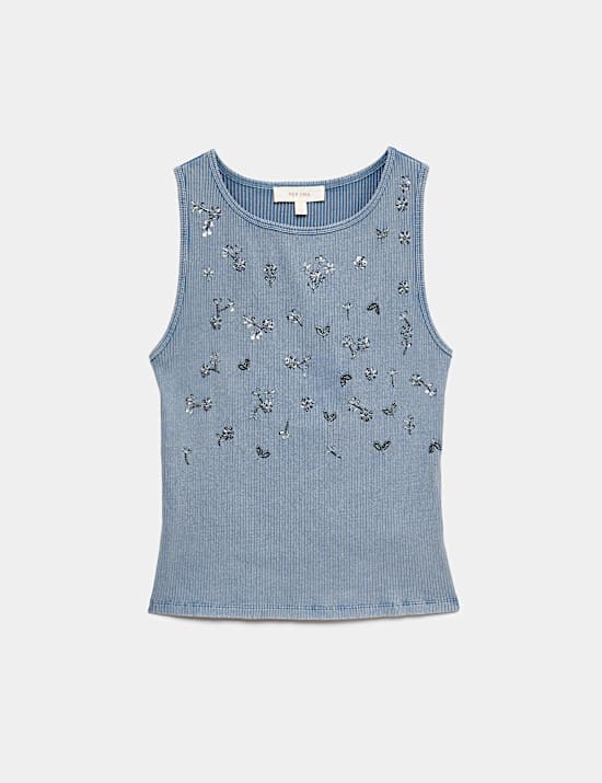 Cotton Rich Jersey Ribbed Embellished Vest