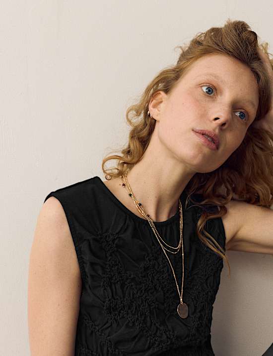 Pure Cotton Crew Neck Shirred Front Top