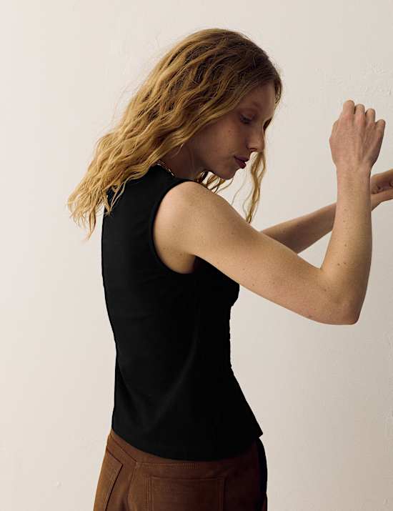 Pure Cotton Crew Neck Shirred Front Top