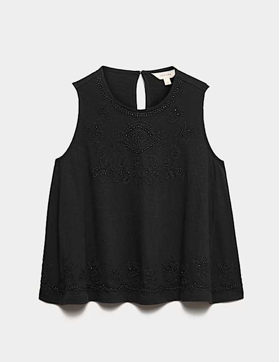 Cotton Rich Embellished Trapeze Vest Top