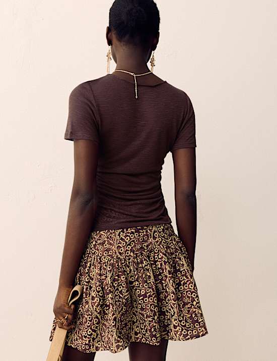 Slub Ruched Side Detail Short Sleeve Top