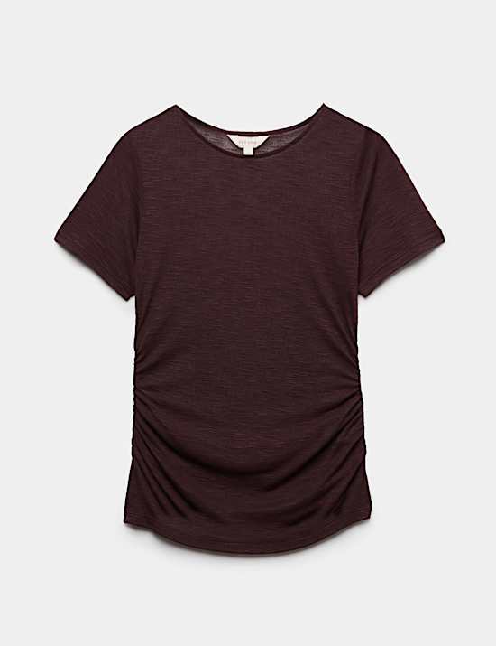 Slub Ruched Side Detail Short Sleeve Top