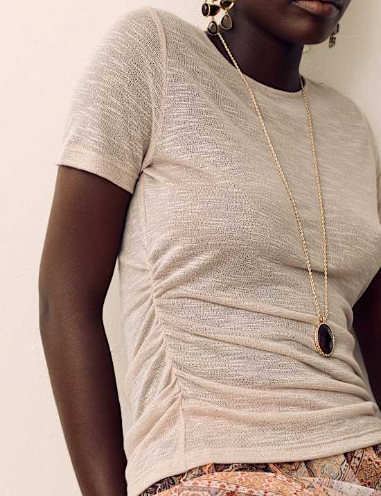 Slub Ruched Side Detail Short Sleeve Top