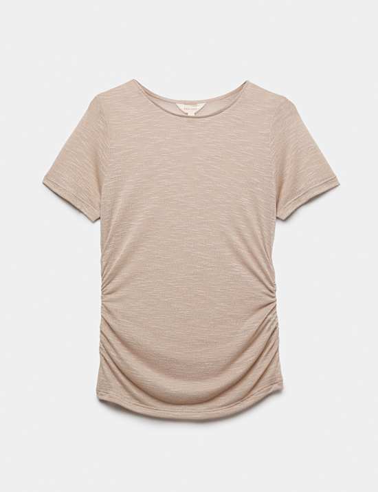 Slub Ruched Side Detail Short Sleeve Top