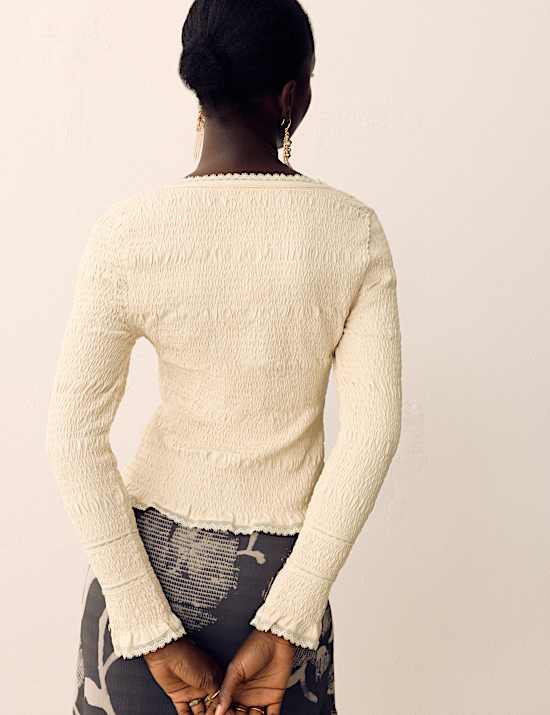 Pure Cotton Shirred Scoop Neck Top
