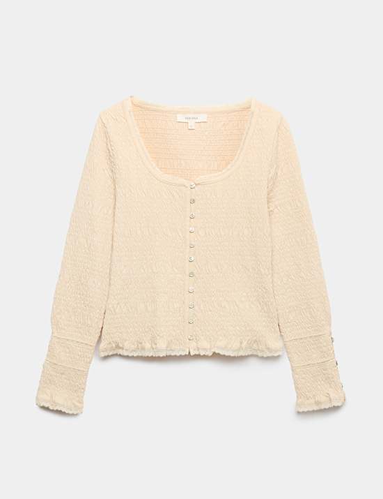 Pure Cotton Shirred Scoop Neck Top