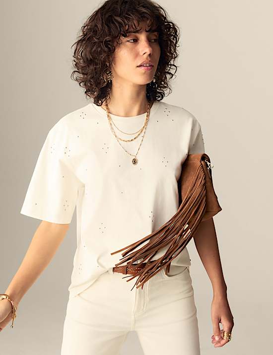 Pure Cotton Embellished Relaxed T-Shirt