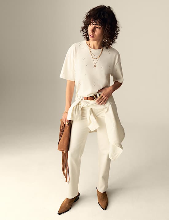 Pure Cotton Embellished Relaxed T-Shirt