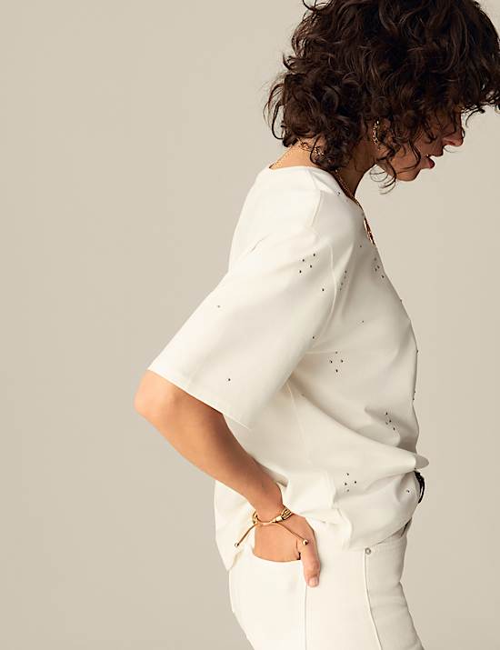 Pure Cotton Embellished Relaxed T-Shirt