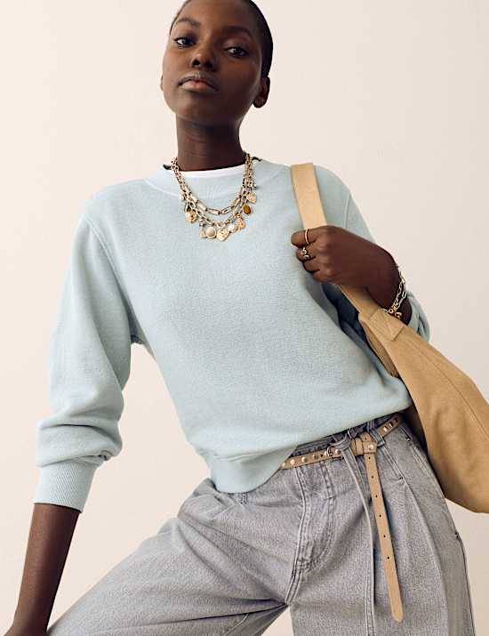 Sweat-shirt en coton teint en pi&egrave;ce