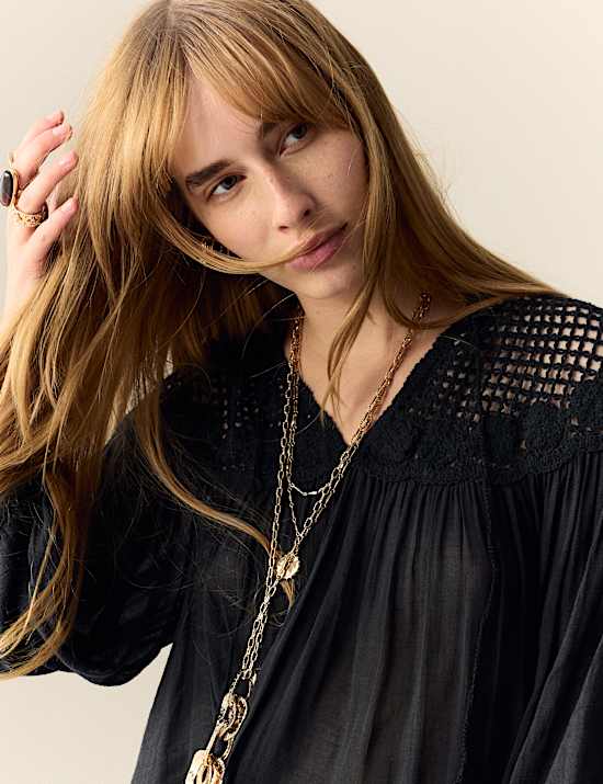 Bluse mit hohem Baumwollanteil und Bindedetail vorne