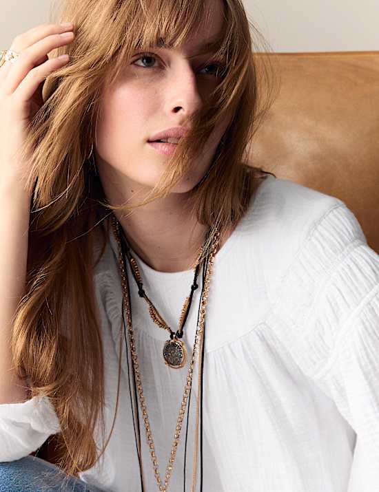 Pure Cotton Blouson Sleeve Popover Blouse