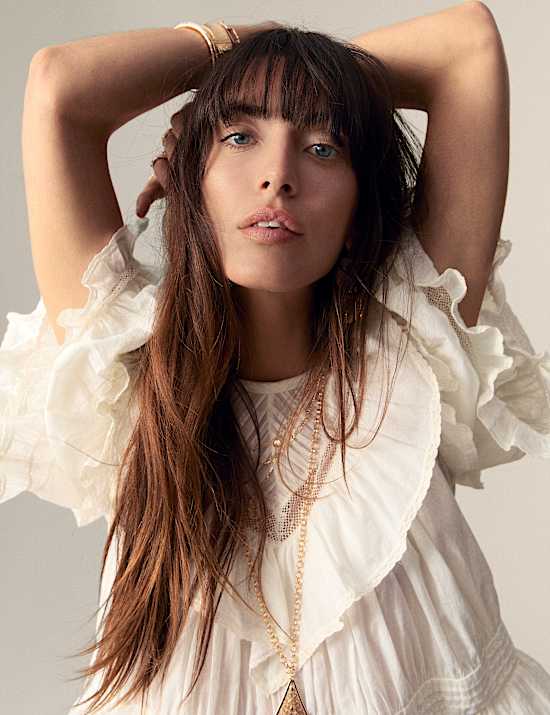 Pure Cotton Round Neck Ruffle Blouse
