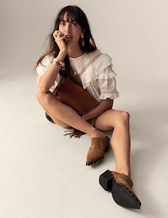 Pure Cotton Round Neck Ruffle Blouse