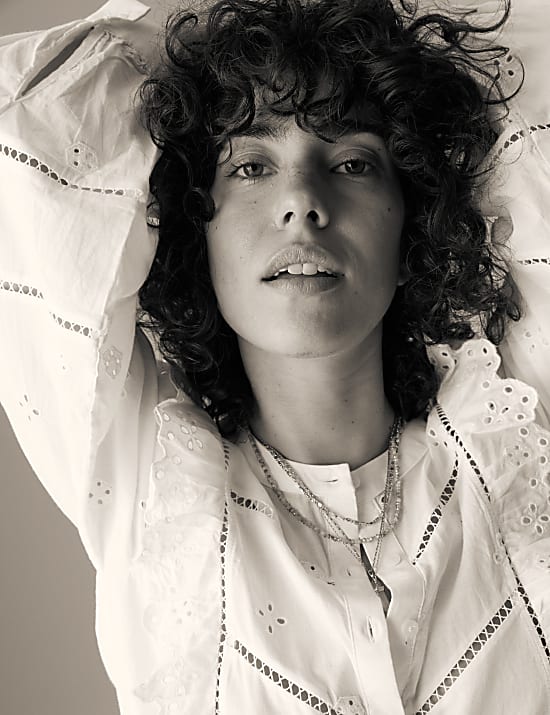 Pure Cotton Embroidered Ruffle Shirt