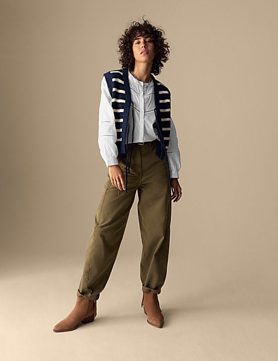 Pure Cotton Embroidered Ruffle Shirt