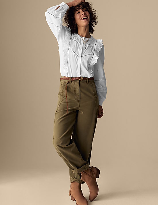 Pure Cotton Embroidered Ruffle Shirt