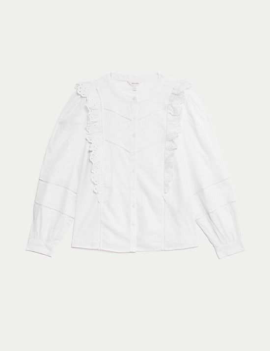 Pure Cotton Embroidered Ruffle Shirt